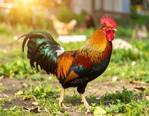 Rooster in a garden setting
