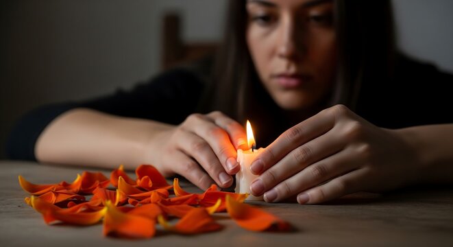 Minimalist Scene Candle And Orange Petals Remembrance Strength