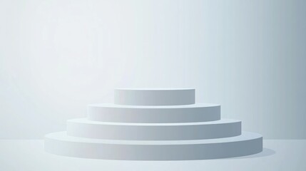 Empty white tiered podium, minimalist display, modern background, for product presentation
