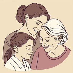 Three generations family love togetherness illustration.