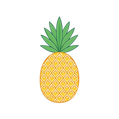 Vibrant Yellow Pineapple Fruit with Green Leaves Isolated Graphic