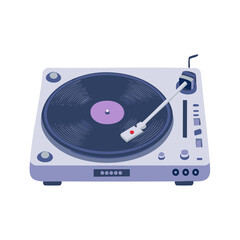 Fototapeta premium Close-up on a modern vinyl player with a record on its turntable, complete with buttons and minimalist details, studio recording