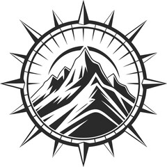 Fototapeta premium Vector art of compass rose with mountain peak inside