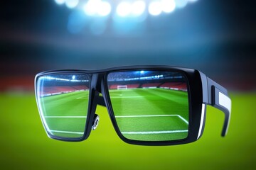 Innovative smart glasses showcasing a soccer field with advanced technology in sports viewing