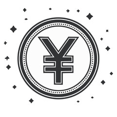 Obraz premium Isolated Yen Symbol in Coin Shape with Sparkle Elements - Money, Currency, Banking