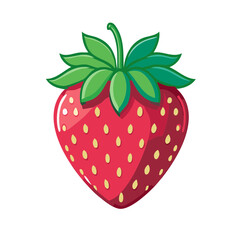 Fototapeta premium Illustration of a Red Strawberry with Green Leaves and Yellow Seeds on a White Background