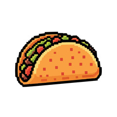 Pixel art taco illustration with classic fillings isolated on white.