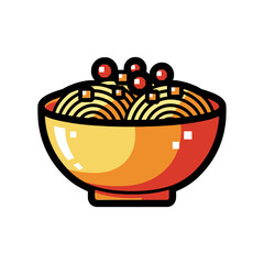 Stylized illustration of a bowl of spaghetti with meatballs.