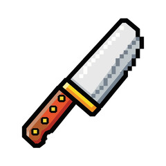 Pixel art kitchen knife with orange handle and silver blade.