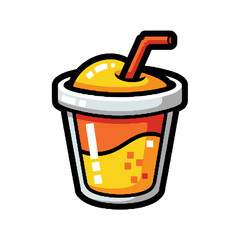 Cartoon Illustration of a Refreshing Orange Juice Drink with Straw.