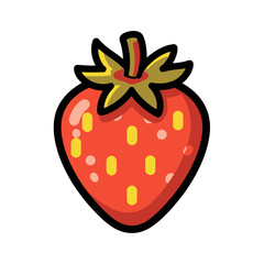 Vibrant Red Strawberry with Green Stem and Yellow Seeds.