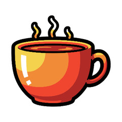 Steaming hot beverage in a vibrant orange cup illustration.
