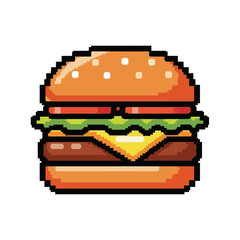 Pixel art cheeseburger icon for a retro video game.