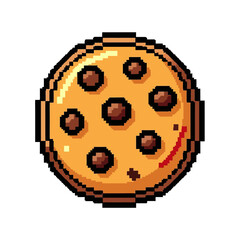 Pixelated chocolate chip cookie with brown chips and delicious texture.