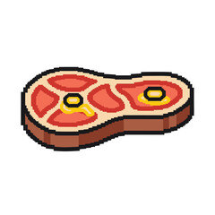 Pixel Art Steak with Mustard, Retro Gaming Food Icon.