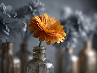Orange Blossom on Grey Slate with Misty Bokeh