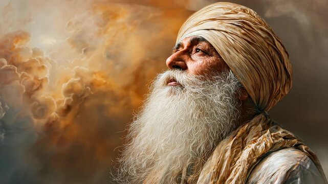 Elderly Man in Traditional Attire Gazing at Sky