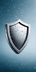 Cybersecurity Concept: Shield Icon on Frosted Glass Block with Copy Space for Data Protection