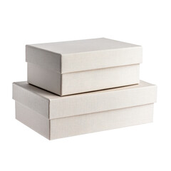 Two stacked textured white gift boxes isolated on transparent background