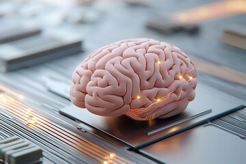 3D illustration of a human brain with glowing neural connections on a technological background