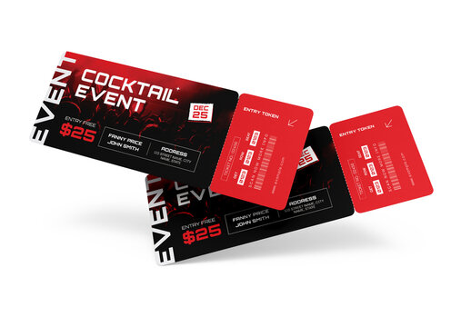 Modern Cocktail Event Ticket Template with Red and Black Party Layout