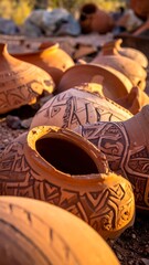 Terracotta pottery, sun-drenched