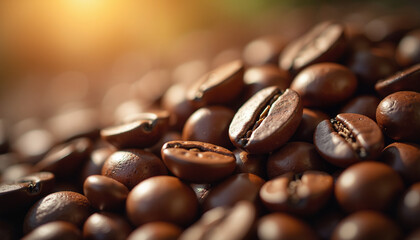Steaming roasted coffee beans, rich texture and warmth
