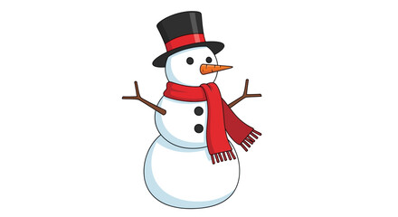 Festive Snowman Illustration with Hat and Scarf for Winter Cheer