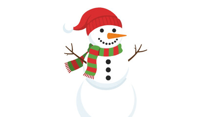 Cute snowman wearing a red Santa hat and green striped scarf, simple festive illustration