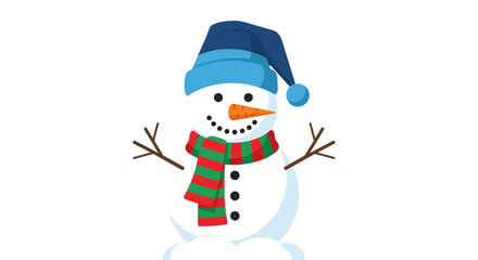 Festive Snowman Character Illustration with Red Beanie Hat and Striped Green Scarf on White Background, Perfect for Winter Holiday Season Designs