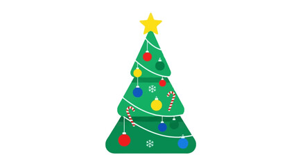 Festive Christmas Tree Illustration with Ornaments and Star Topper