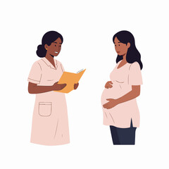 Obraz premium Healthcare professional explaining medical information to a pregnant woman during a prenatal consultation.