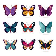 set of colorful butterflies