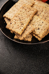 cracker whole grain healthy food durum wheat cookies tasty snack fresh delicious gourmet food background on the table rustic top view copy space