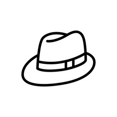 Classic Fedora Hat Icon Outline Simple Black and White Minimalist Design Isolated on Transparent Background