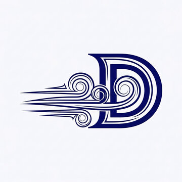 Ornate letter D initial with decorative wind swirls and elegant lines suggesting movement