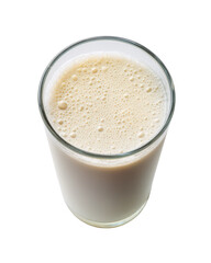 Top view of a glass of milk with foam isolated on transparent background