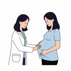 Doctor examining pregnant woman's belly, a happy illustration of prenatal care and maternity health check-up.