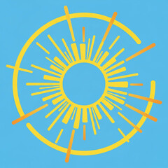 Minimalist sun icon with radiating lines and circular halo on a solid square background