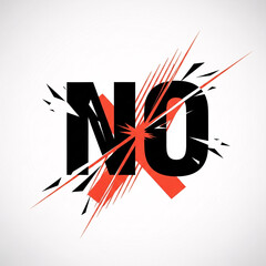 Shattered word NO graphic with sharp splinters, representing rejection or denial concepts effectively