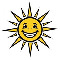 Cheerful cartoon sun character with a big happy smile and pointy radiating rays for fun designs
