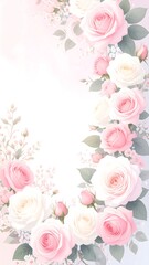 Delicate floral frame of pastel pink and cream roses