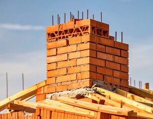Under-construction brick chimney