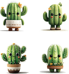 Cute Cactus Character Vector Illustration