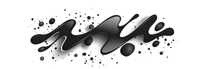 Abstract Black Ink Splatter Wave Form With Dark Shadows and Speckles on White Background