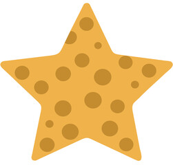 Yellow star with brown spots on transparent background.