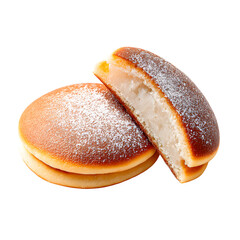 Mochi dorayaki halves, white isolated background