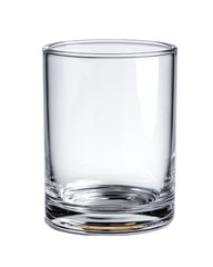 A simple, clear cylindrical glass tumbler, perfect for beverages, isolated on transparent background