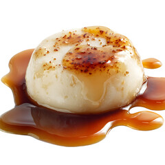 Mochi puddle with syrup, white isolated background