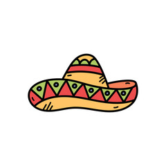 Colorful Sombrero Hat With Geometric Patterns And Stripes Isolated On White Background Detailed Hand Drawn Style